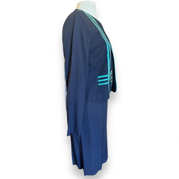 Vintage 80s 90s 2 Piece Dress Suit Set Office Blazer Jacket Dress Set - Picture 9 of 16